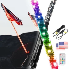 KEMIMOTO Pair 5FT Whip Lights RGB Antenna w/Flag Remote UTV ATV for RZR XP 1000