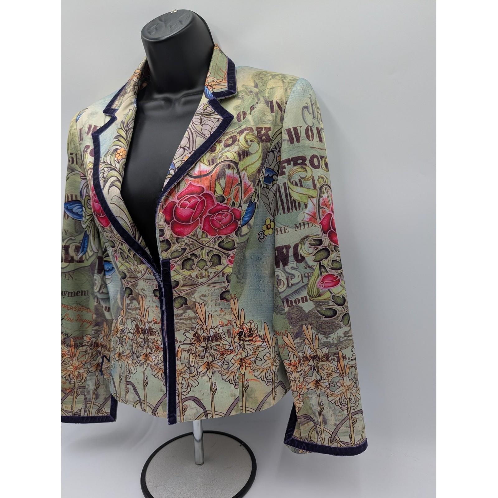 BOHO CHIC Tattoo Floral Lace Up Blazer Jacket Women Size 6