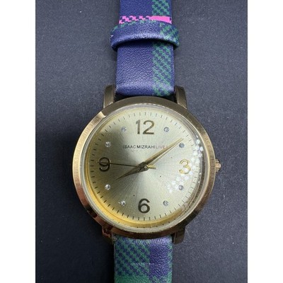 Isaac Mizrahi Live Women's Watch Gold Tone Stainless Steel Multicolor Plaid Band