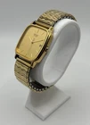 SEIKO Men’s Quartz Watch 6532-5290 Rectangular Dial Gold Stretch Band Vintage