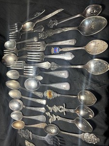 Baby And Juvenile Spoons And Forks, And Souvenir Spoons, Vintage