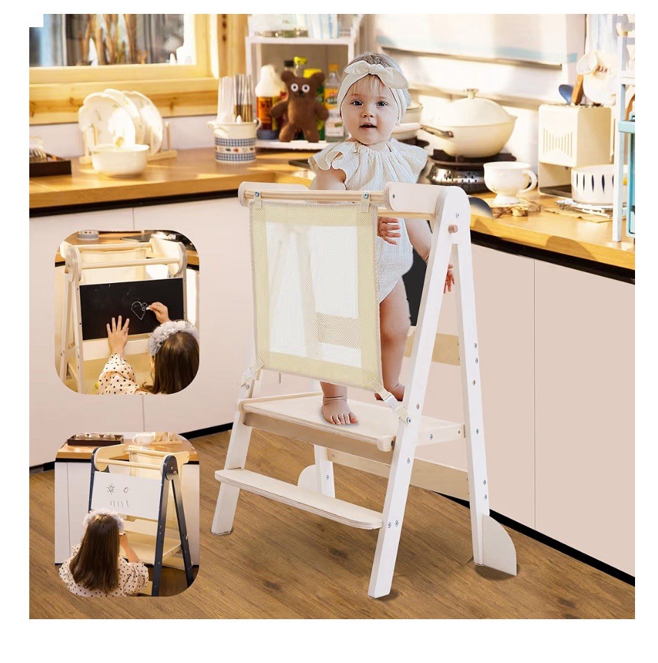 Toddler 2-Step Wooden Learning Tower Stool w/ Safety Handles Non-Slip Kitchen