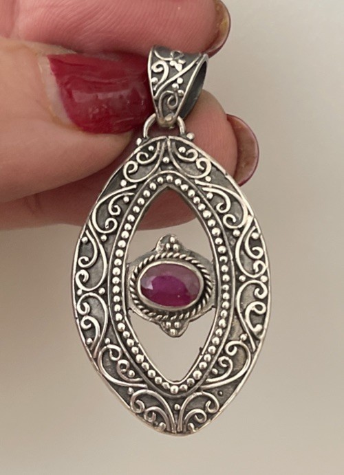 STERLING SILVER RUBY FILIGREE DANGLING LARGE DROP… - image 7