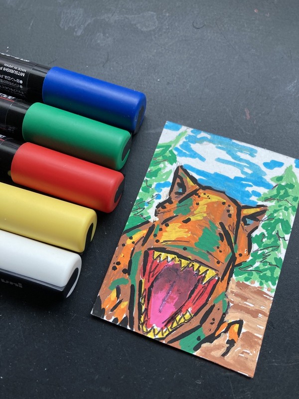 ACEO Original Dino T- Rex Jurassic Park Nature Wild Life Animal Sketch Card