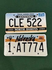 License Plate Lot Of 2 Plates Great For Crafting / Decor NE, ND