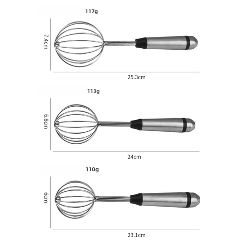 Frusta robusta in acciaio inox set 3 pezzi testa a sfera design per uso cucina casa - Foto 5 di 11