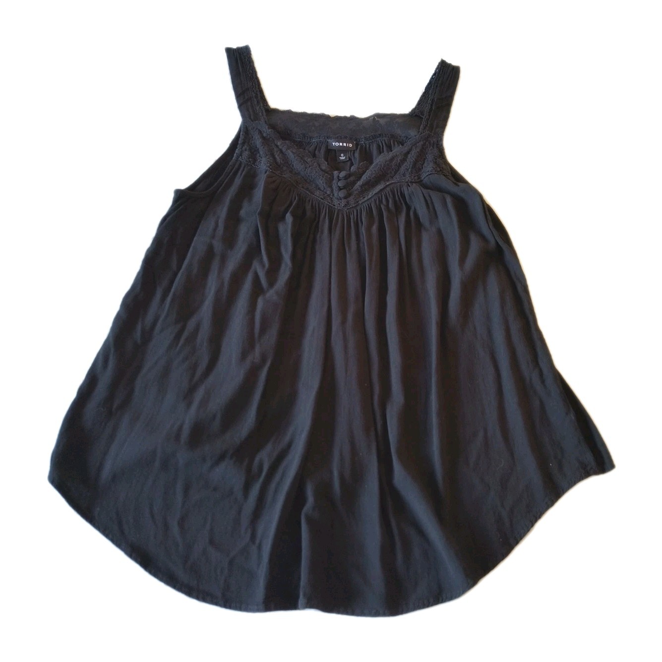 Torrid Women's Size 0 (12) Rayon Slub Cami Lace Inset Button Front Black