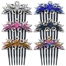 6 Pack Large Crystal Rhinestone Side Comb Fancy Sparkly Jeweled Long Teeth Plast