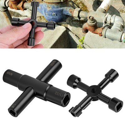 2x Water Key Wrench 40Cr Universal Utility 4 Way Sillcock Key for Faucet Spigot