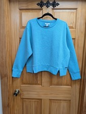 Nine West 1X Women's Top Athletic Cropped Thumb Holes Blue Long Sleeves Pullover