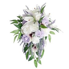 Bridal Bouquets for Wedding, Artificial Lavender Calla Lily Cascading Wedding