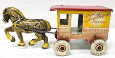 1930s Marx Toyland Dairy Horse and Wagon Tin Wind Up Toy