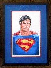 CHRISTOPHER REEVE SUPERMAN MIXED MEDIA PAINTING - ORIGINAL ARTWORK FRAMED MATTED