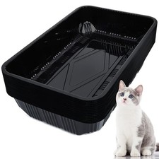 Tessco for you 30 Pack Disposable Cat Litter Boxes, Plastic Small, Black