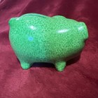 Vintage Chalkware Lime Green Piggy Bank Painted Flowers Made in Tawain Kitschy — photo 3