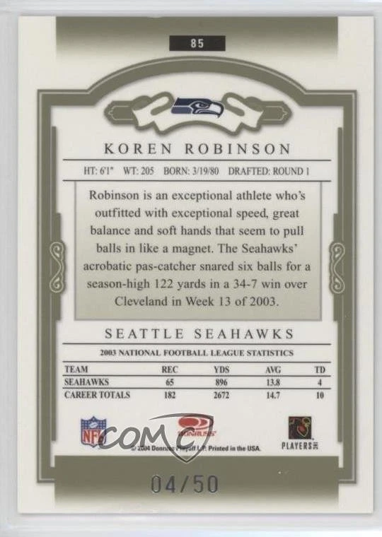 2004 Donruss Classics Timeless Tributes Green /50 Koren Robinson #85 - Image 2 of 2