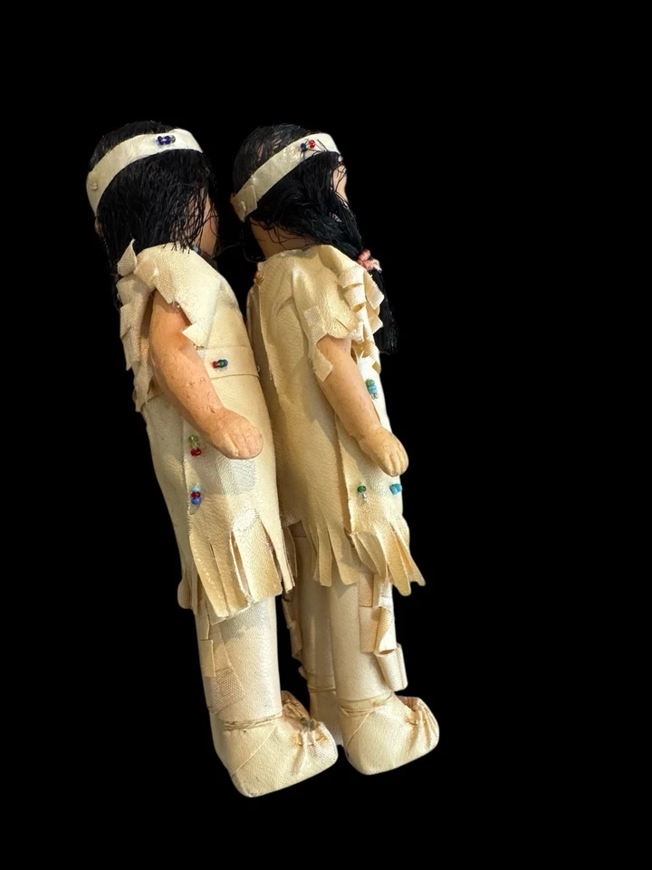 "JUEGO DE MUÑECAS NATIVAS AMERICANAS BISQUE ANTIGUAS 6 1/2"" Japón" Foto 4 de 4