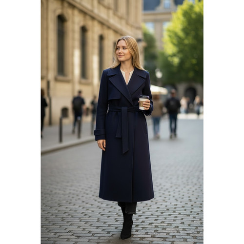 REISS Elise Belted Coat Size 6 NEW Navy Blue $610 Jacket Trench Soft