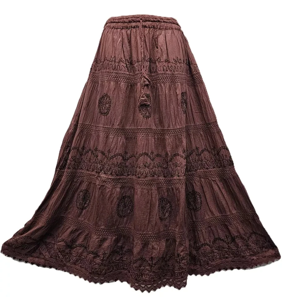 Cotton Maxi Skirt Bohemian Embroidered Fully Lined BROWN One Size S M L XL XXL
Opens in a new window