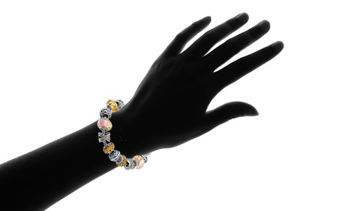 18K White Gold Plated Yellow Crystal Charm Bracelet Made with Swarovski Elements - Picture 4 of 5