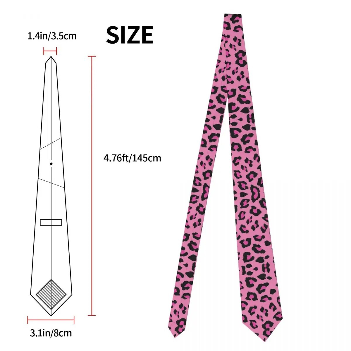 Men Necktie 8cm Polyester Silk Pink Leopard Print Slim