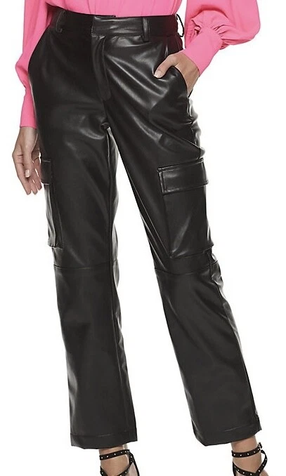 APT 9 CARA SANTANA FAUX LEATHER STRAIGHT FIT CARGO PANTS SIZE 16