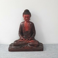 Faux Wooden Buddha Statue Rustic Decorative Ornament Shabby Chic Style Figure