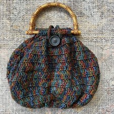 Vintage Crocheted Purse Handbag Plastic Bamboo Handles