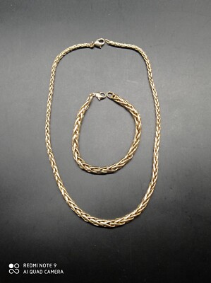 Parure De Bijoux Vintage : Collier Chaîne Plat + Bracelet - Argent Sterling - France - Occasion