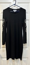 Joseph Ribkoff Little Black Dress Long Sleeve Goth Silhouette Embroidery Size 6