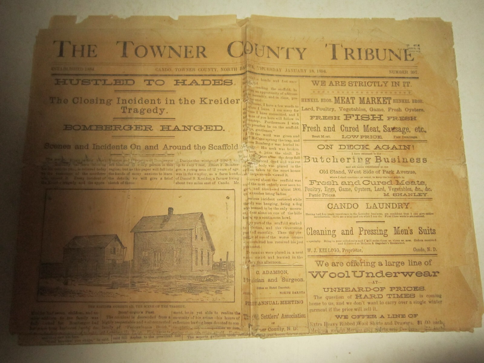 Cando Towner County Tribune North Dakota 1884 Newspaper Incredibly