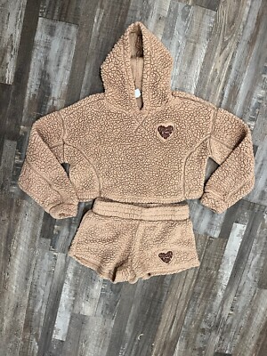 Rue 21 the Cozy Collection Brown Tabn Forever Love Short hooded top set Size