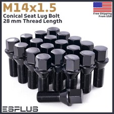 20 Pc Audi Lug Bolt M14x1.5 Black 28mm Shank Fit A1a3s3tt Aftermarket Rim