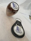 Triump Tr  WOOD GEAR KNOB And Key Ring WITH TRIUMPH LOGO *NEW* White/blue