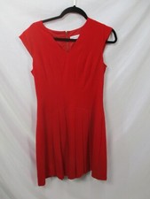Calvin Klein Womens Dress 6 Red Sleeveless V Neck Zips Flare Stretch Classic Fit