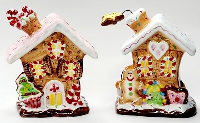 Home Interiors 4.5'' Gingerbread Candy House SET of Salt & Pepper Shakers 4 Hole 