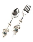 Mackenzie Childs Blueberry Royal Check Jeweled 2pc SALAD SET Fork Spoon NEW!