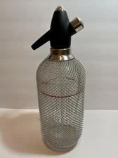 VTG ISI Soda SYPHON Selzer Chrome Wire Mesh Glass Bottle Chainmail Barware READ