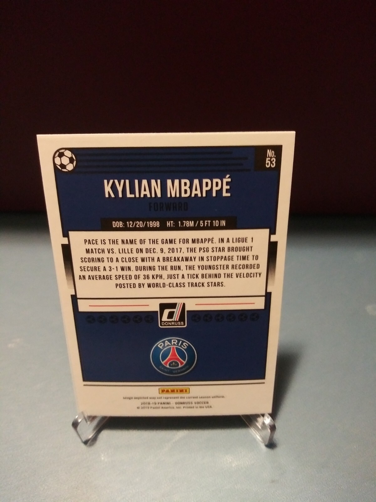 Kylian Mbappe Panini Donruss Soccer RC Card #53  view 2
