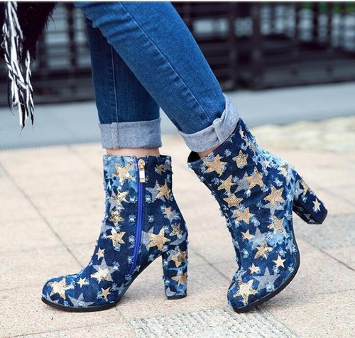 short Boots sequins cuban heels 