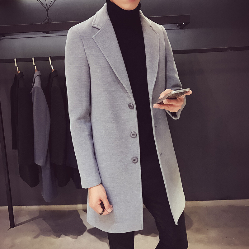 Men's Coat Long Trench Coat Winter Overcoat Jacket Korean Slim-fit