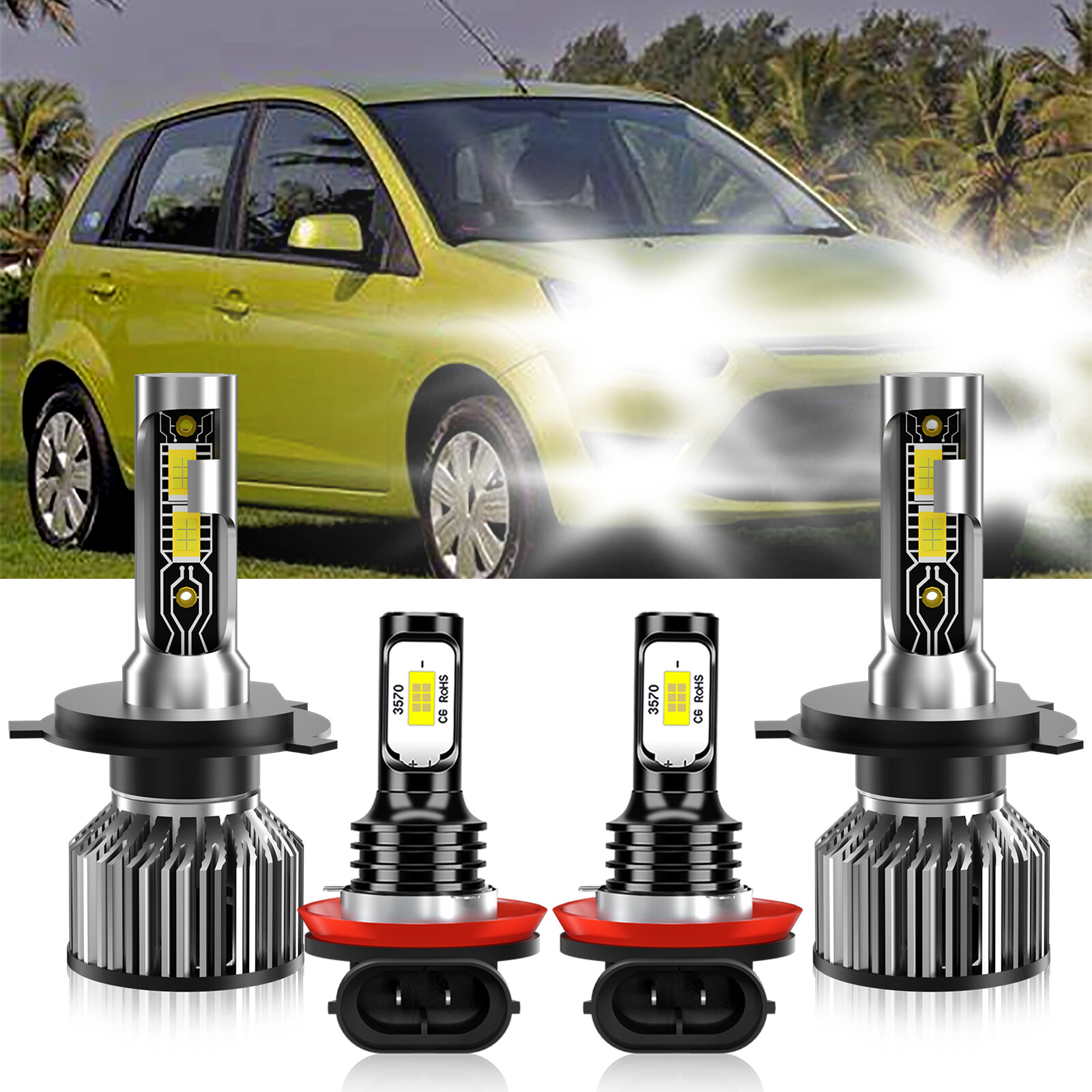 For Ford Figo 2016-2020 4x Combo H4 9003 H11 LED Headlight Bulbs Fog light kit