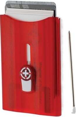 Wagner Ultima Swiss Wallet Translucent Red With Stainless Clip Or Belt Clip