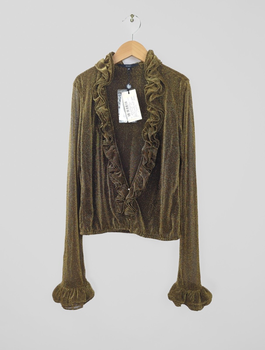 GUCCI by tom ford Vネック長袖カットソー カーキ　L NWT FW00 GUCCI x TOM FORD Women Sz IT 40 US 4 Golden Shimmer