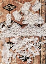 Fabric Scallop Remnants WHITE Bridal ALENCON Lace On Tulle  see Detail