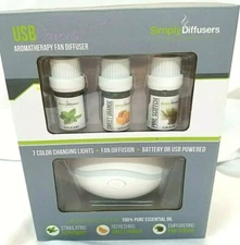 SIMPLY DIFFUSERS AROMATHERAPY USB FAN DIFFUSER WITH BATTERY OPERATED OPTION  NIB