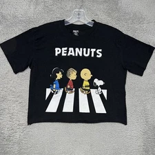 Peanuts Women's Size M Black Abbey Road Crop Top Snoopy Charlie Brown