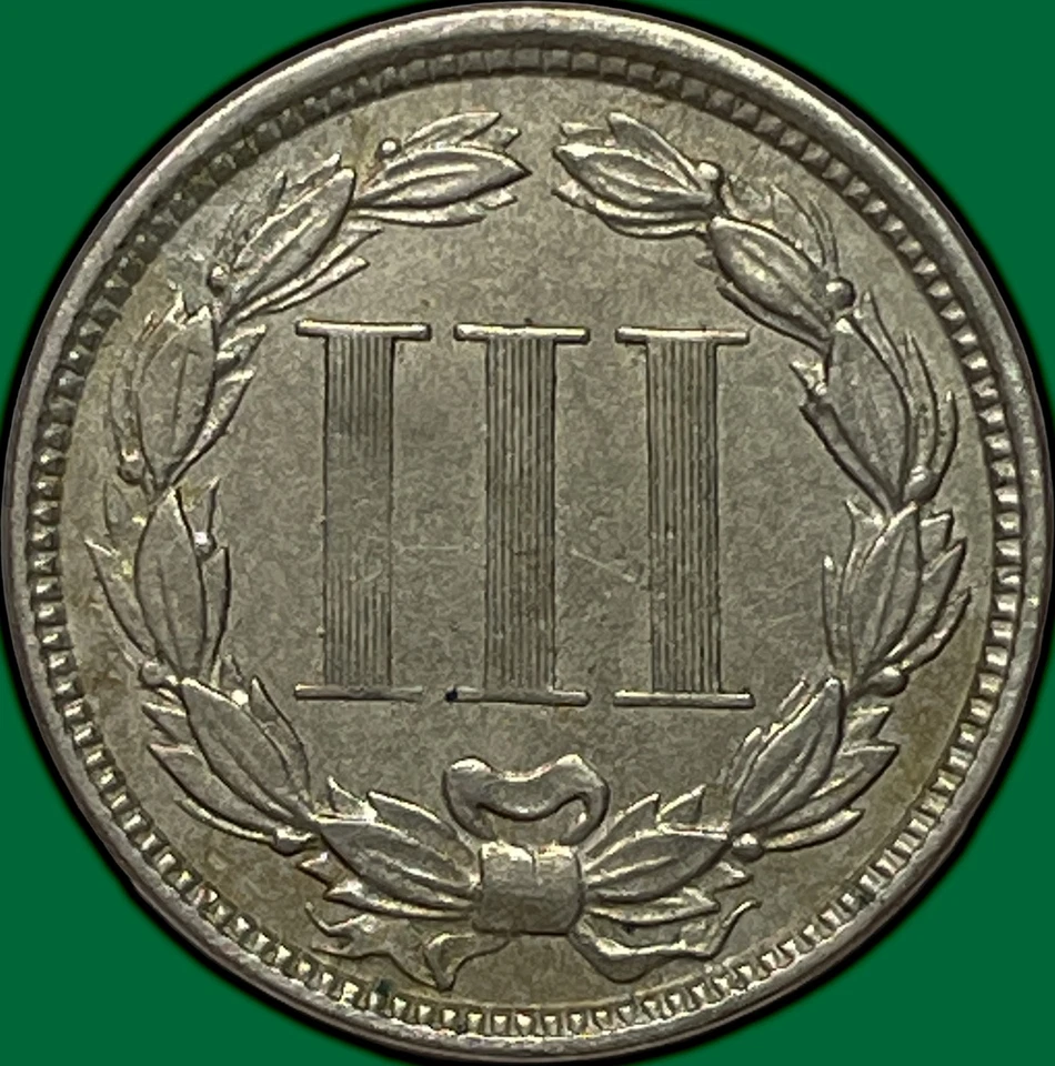 1867 Three Cent Nickel Almost Uncirculated AU Coin #32116 - Image 2 of 3