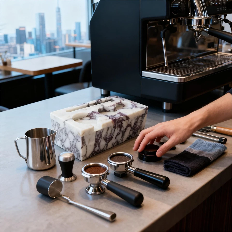 Almohadilla de prensa de café soporte de mármol natural máquina de café espresso mango organizador... Foto 3 de 4