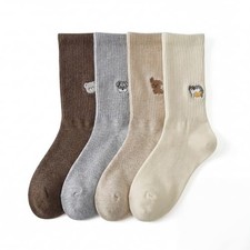 4 Pairs Women Cute Cartoon Crew Socks,Embroidery Casual for